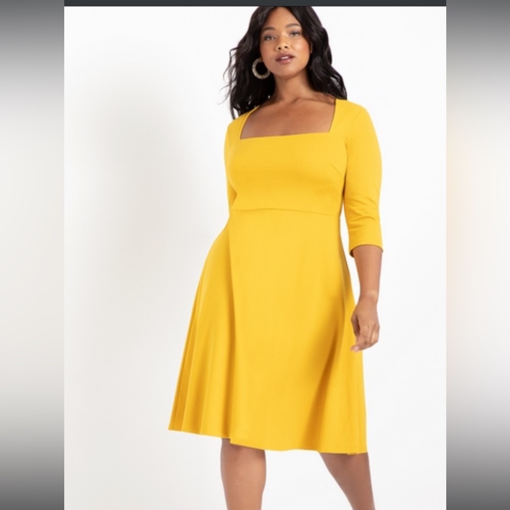 Eloquii Mustard Yellow Midi Dress